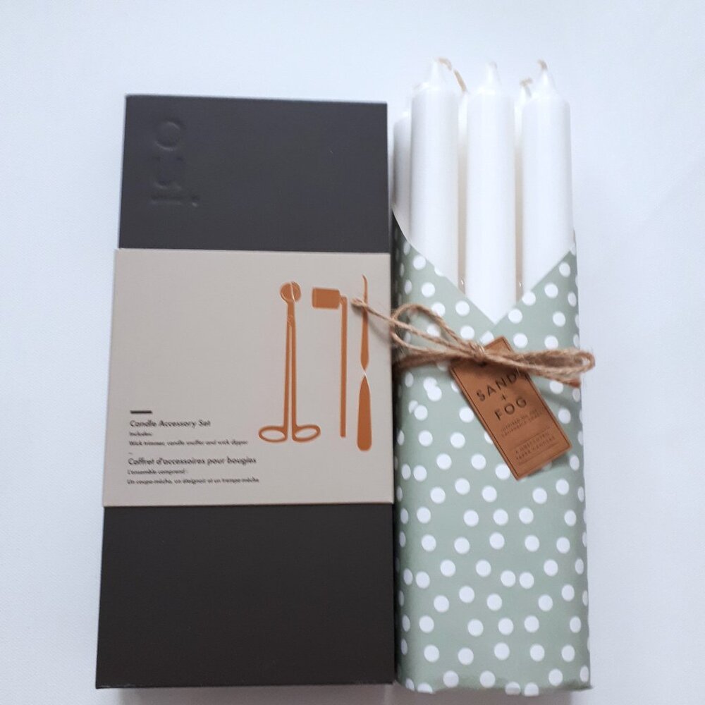 Candle Accessory Set and Sand + Fog Taper Candles